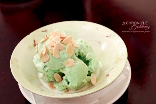 Masak Ku - Pandan Ice Cream Drizzled with Coconut Cream and Palm Sugar, Toasted Almond Flakes ($7.90)